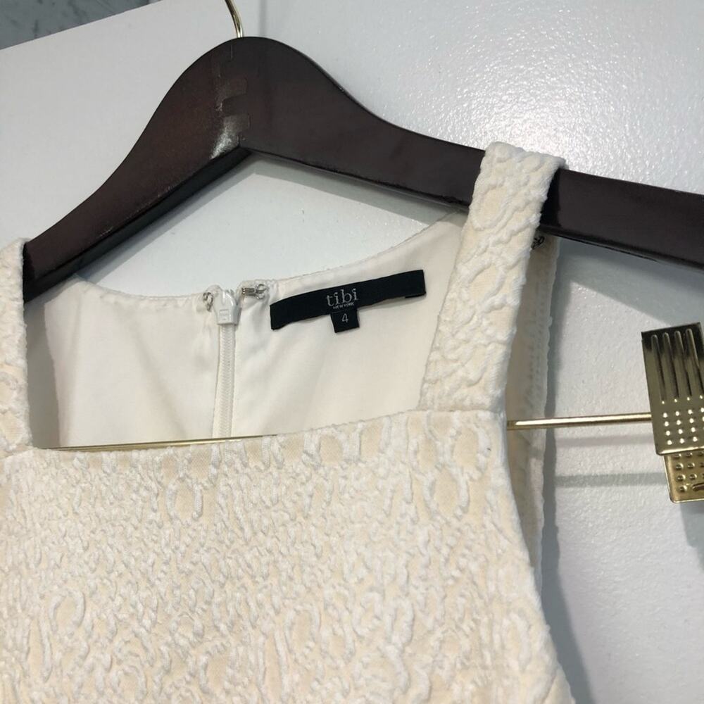 Tibi Cloque Cream Textured Knit Fluted Dress - Picture 5 of 7